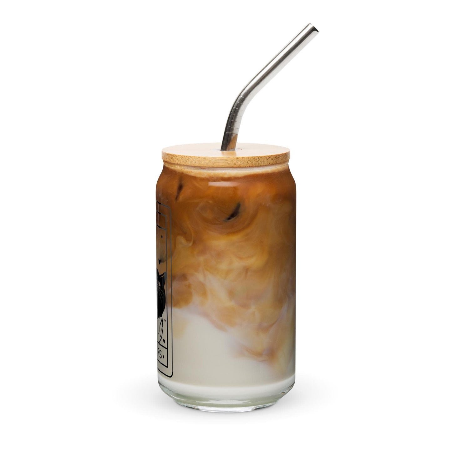 CrescentCatCo - The Lover Cat Lover Tarot Class | Witchy Cat Iced Coffee Glass | Beer can Glass with Lid and Straw | Cat Mom Gifts | Black Cat Tarot Card