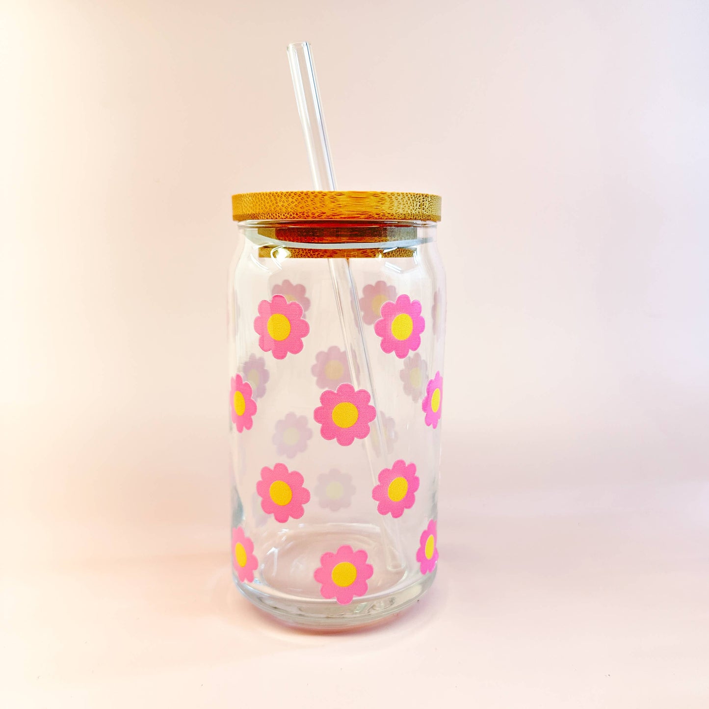 Oak Shore Collective LLC - Pink Flowers | Libbey Glass Beer Can Iced Coffee Glass The Secret Garden Bookery