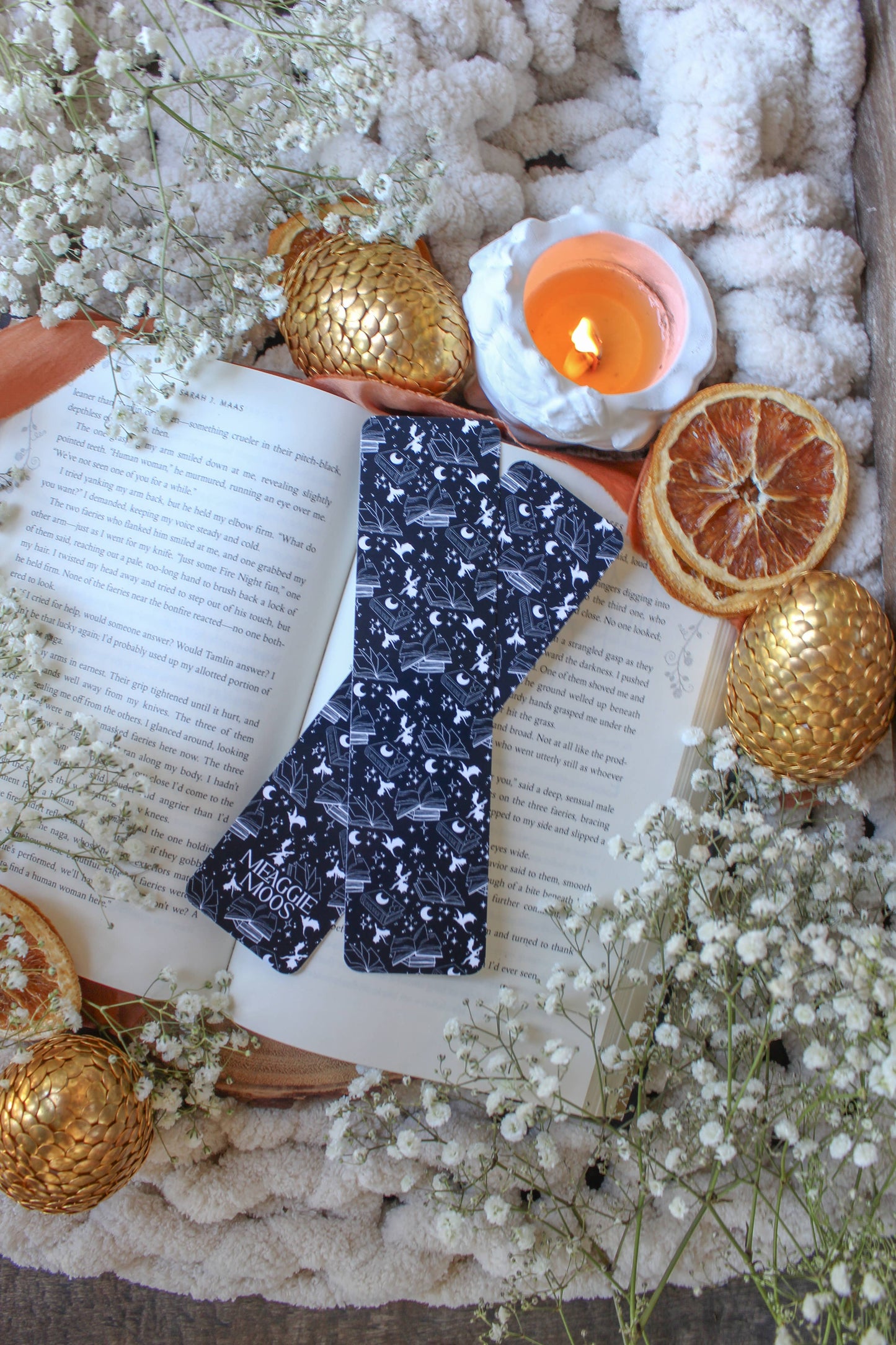 Meaggie Moos - Navy & White Book Dragon 2x8 Bookmark | Glossy The Secret Garden Bookery