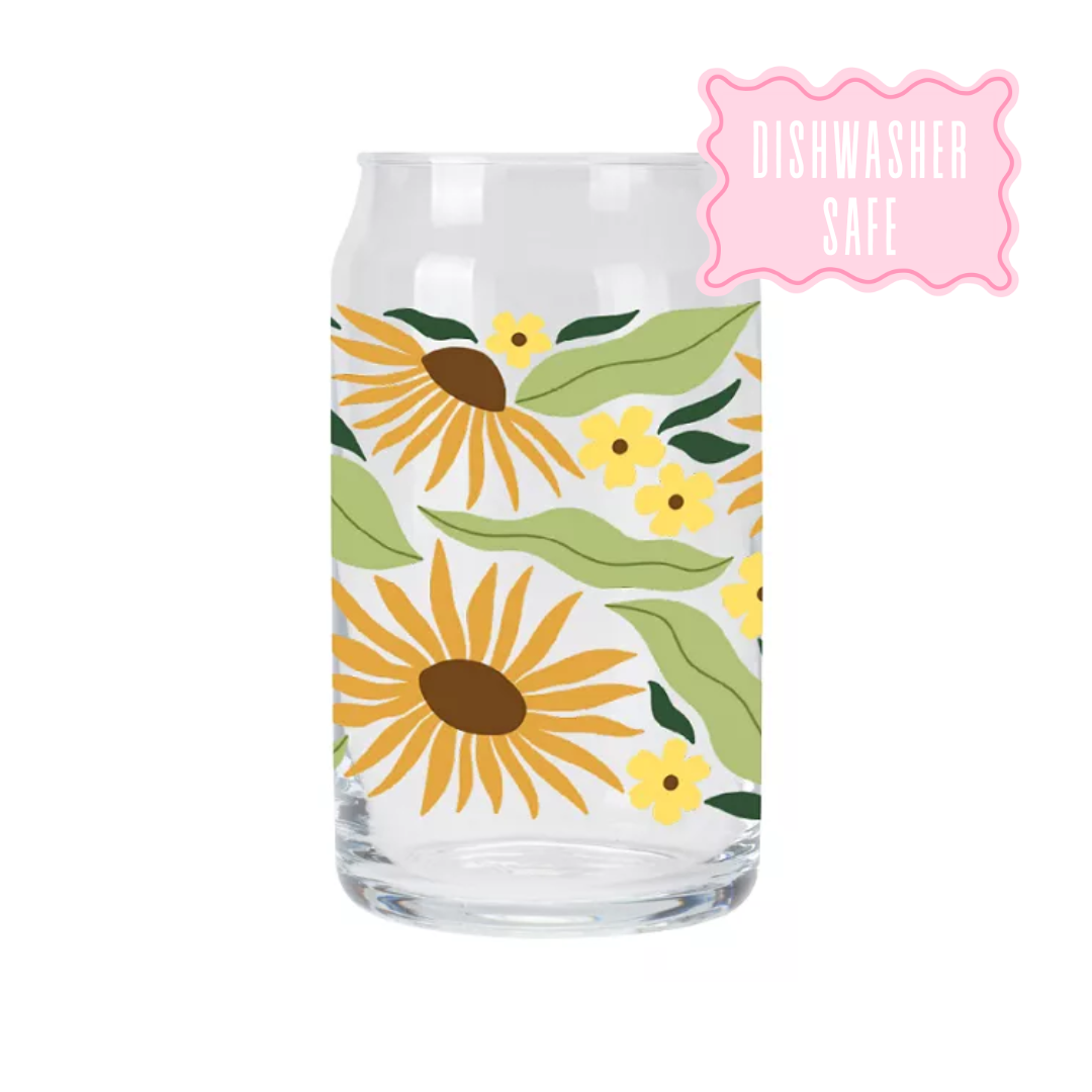 Oak Shore Collective LLC - Modern Sunflower | Libbey Glass Beer Can Iced Coffee Glass The Secret Garden Bookery