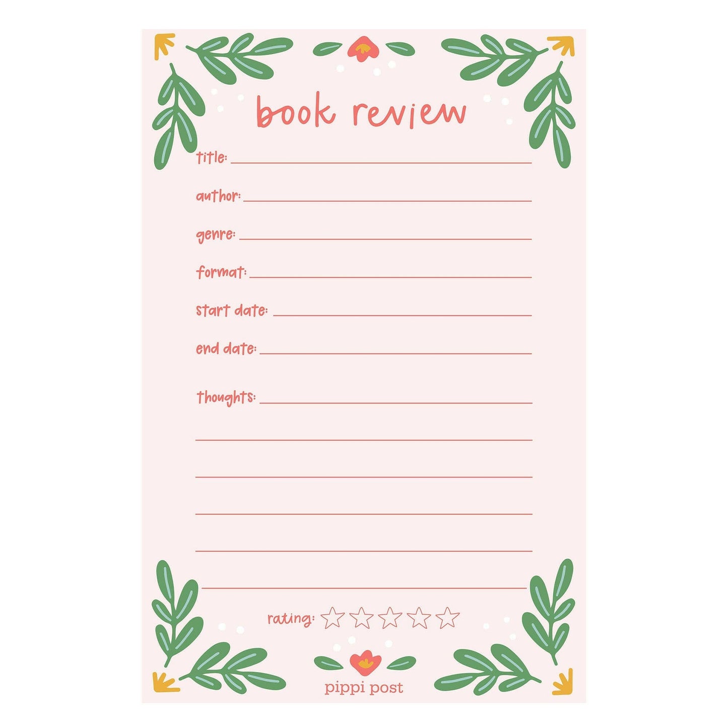 Pippi Post - Book Review 4x6 Notepad The Secret Garden Bookery