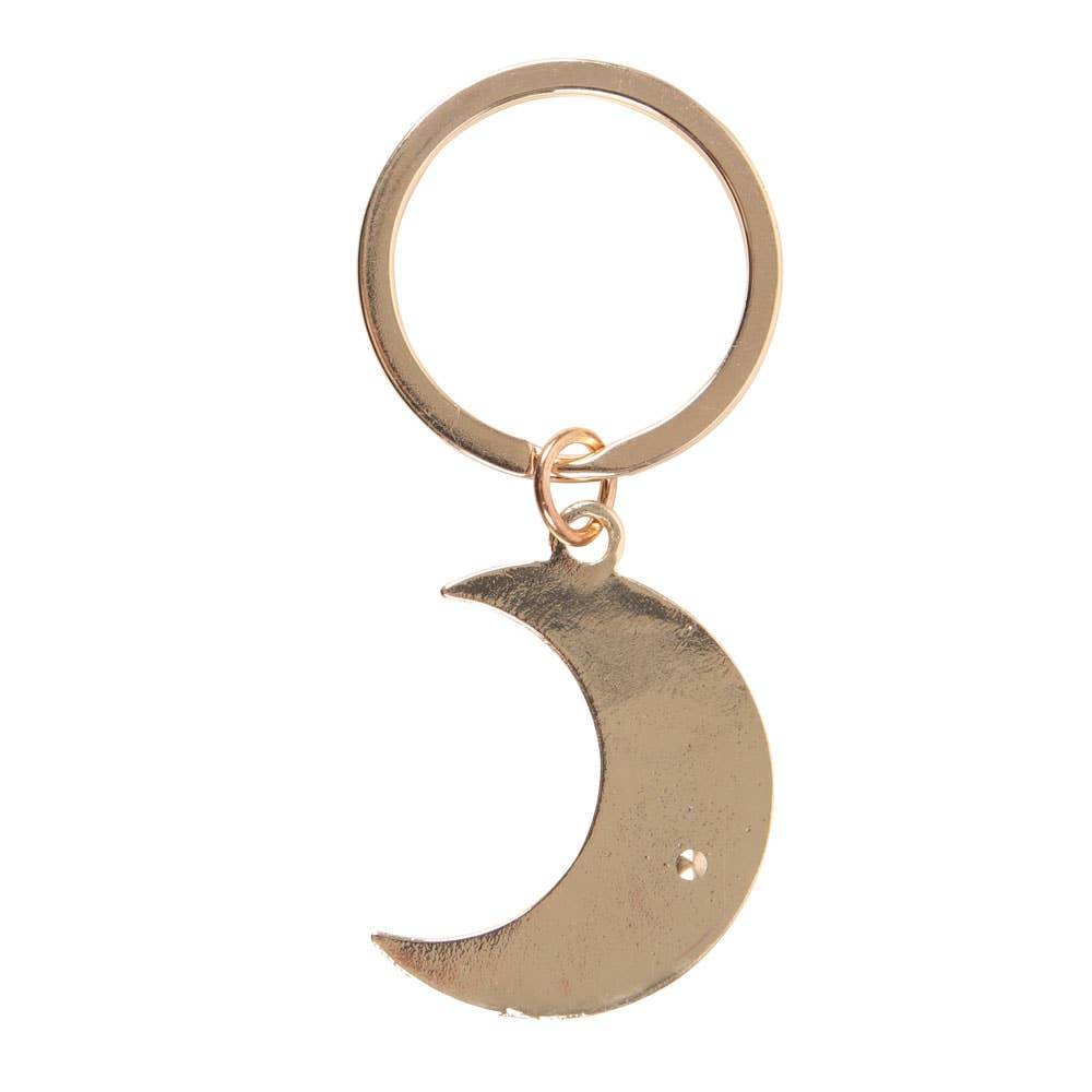Moon Phase Celestial Keychain - Enameled Crescent Moon with Gold-Tone Design, Lunar Astrology Accessory & Cosmic Fashion Water Moon Shop