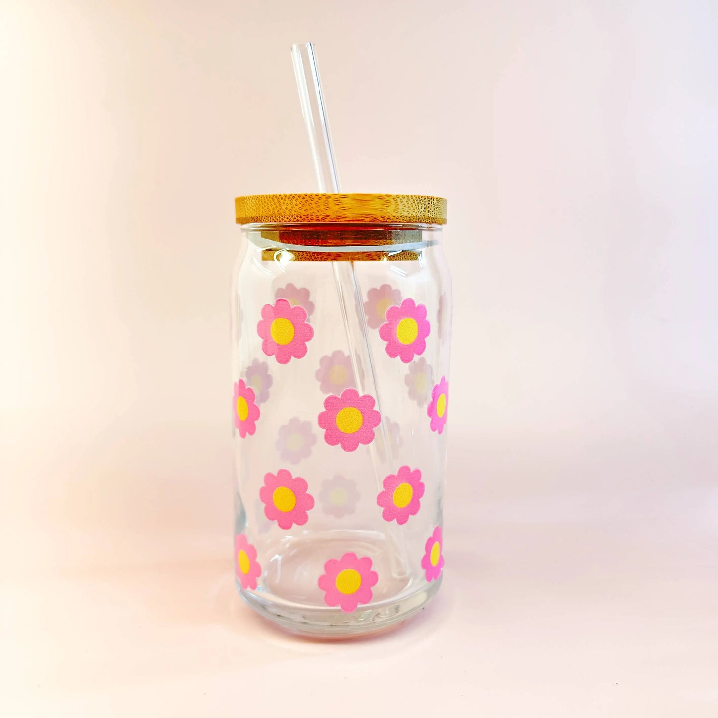 Oak Shore Collective LLC - Pink Flowers | Libbey Glass Beer Can Iced Coffee Glass The Secret Garden Bookery