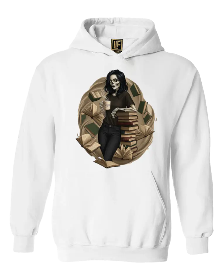 Skeleton Book Girl Hoodie Literary Fantasy
