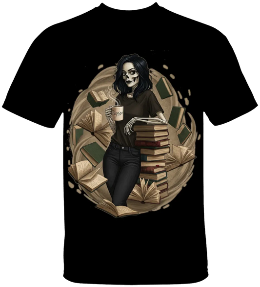 Skeleton Book Girl T-Shirt Literary Fantasy