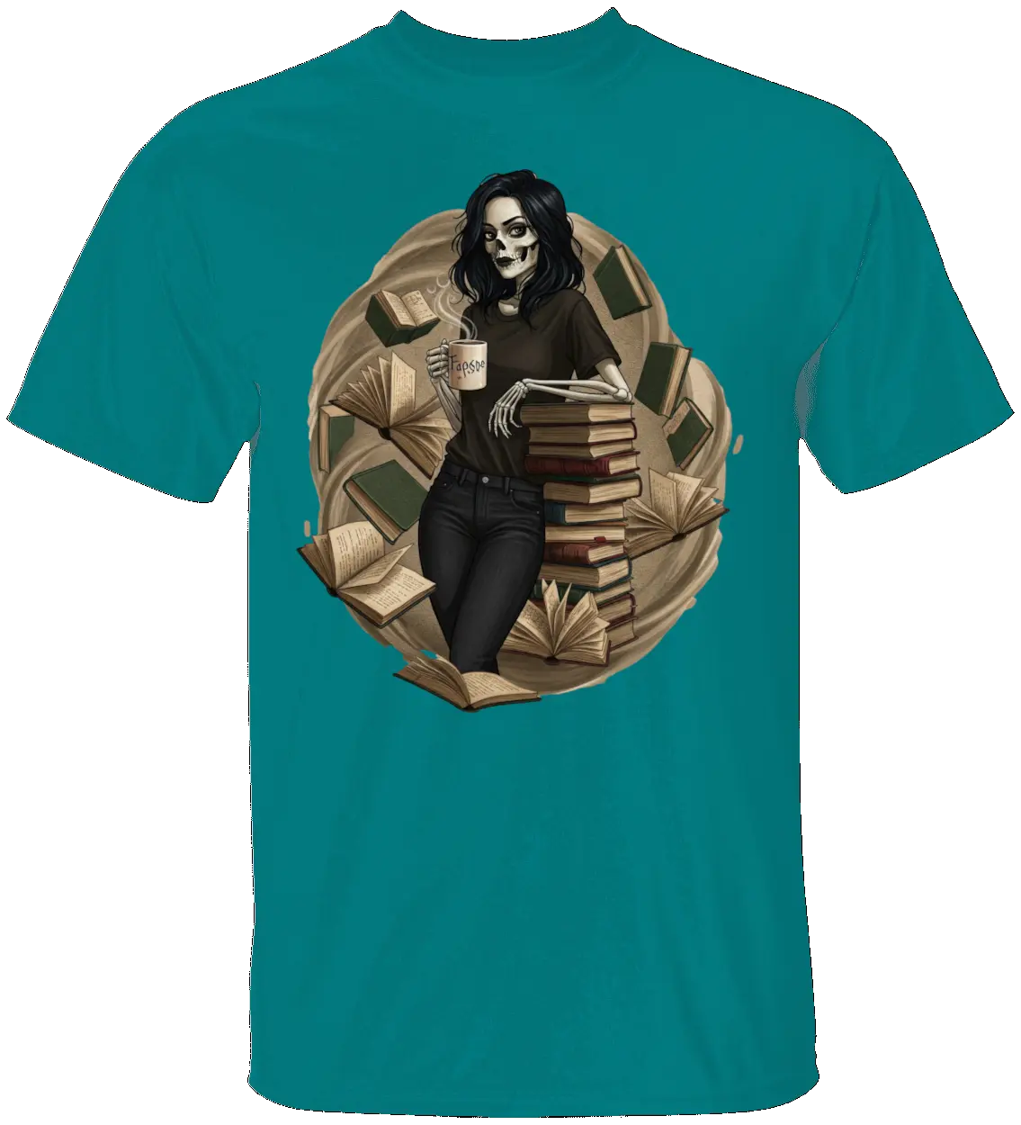 Skeleton Book Girl T-Shirt Literary Fantasy