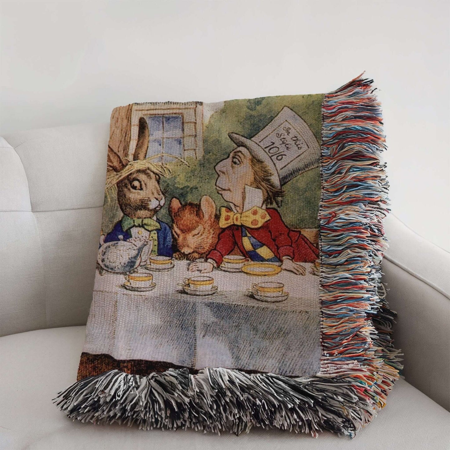 Alice in Wonderland Mad Hatter Tea Party Woven Blanket Offbeat Opulence