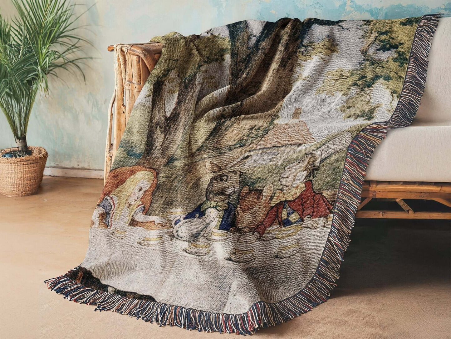 Alice in Wonderland Mad Hatter Tea Party Woven Blanket Offbeat Opulence