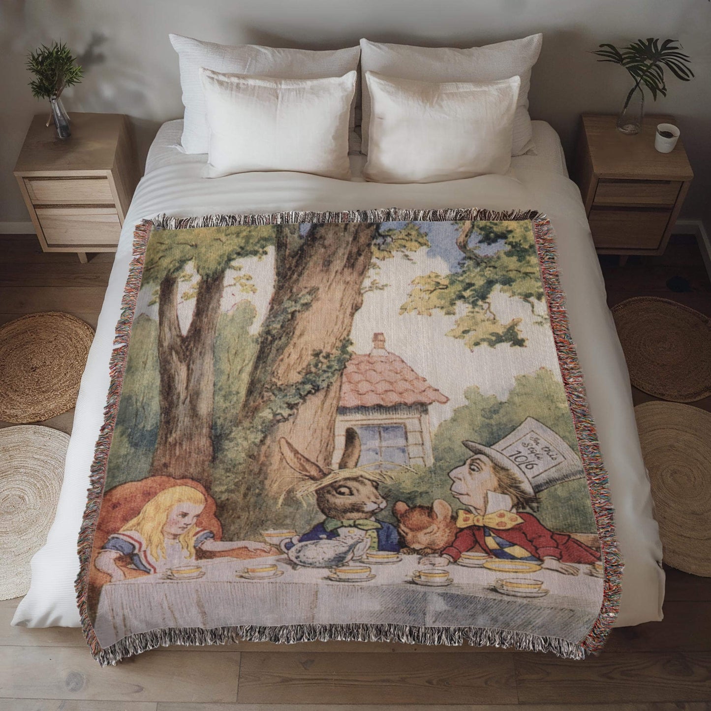 Alice in Wonderland Mad Hatter Tea Party Woven Blanket Offbeat Opulence