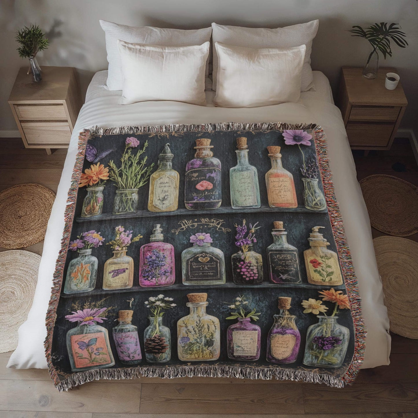 Apothecary Shelves Watercolor Woven Blanket Offbeat Opulence