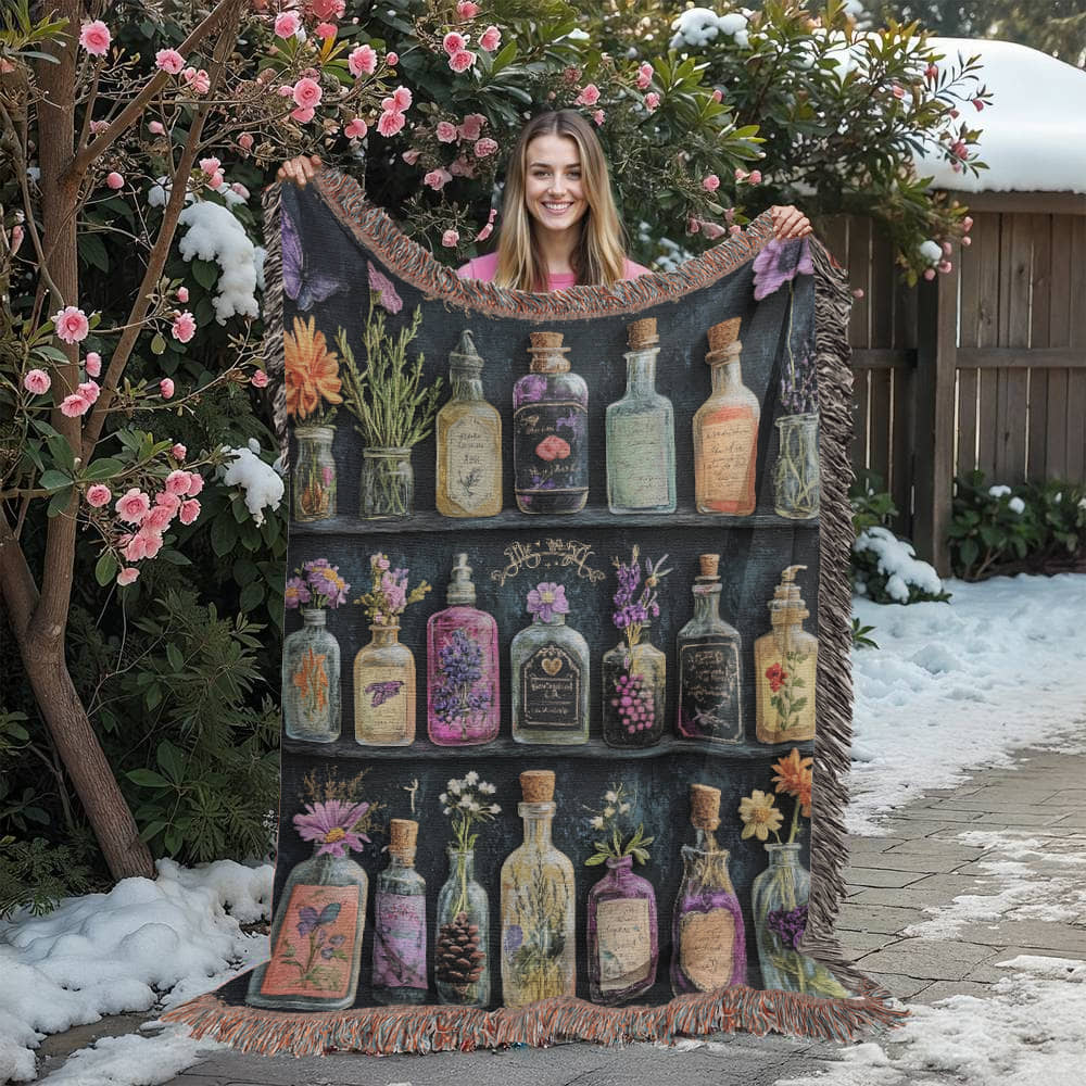 Apothecary Shelves Watercolor Woven Blanket Offbeat Opulence