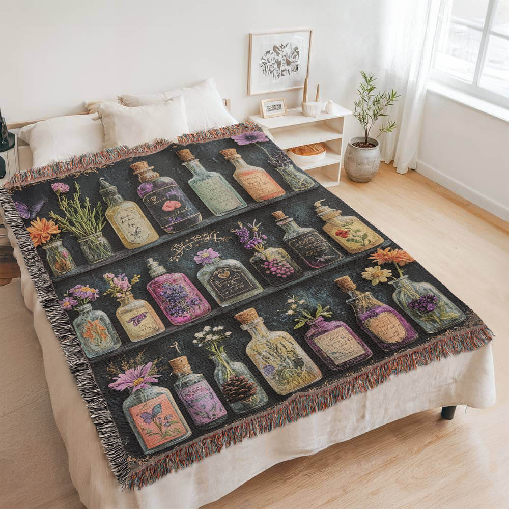 Apothecary Shelves Watercolor Woven Blanket Offbeat Opulence