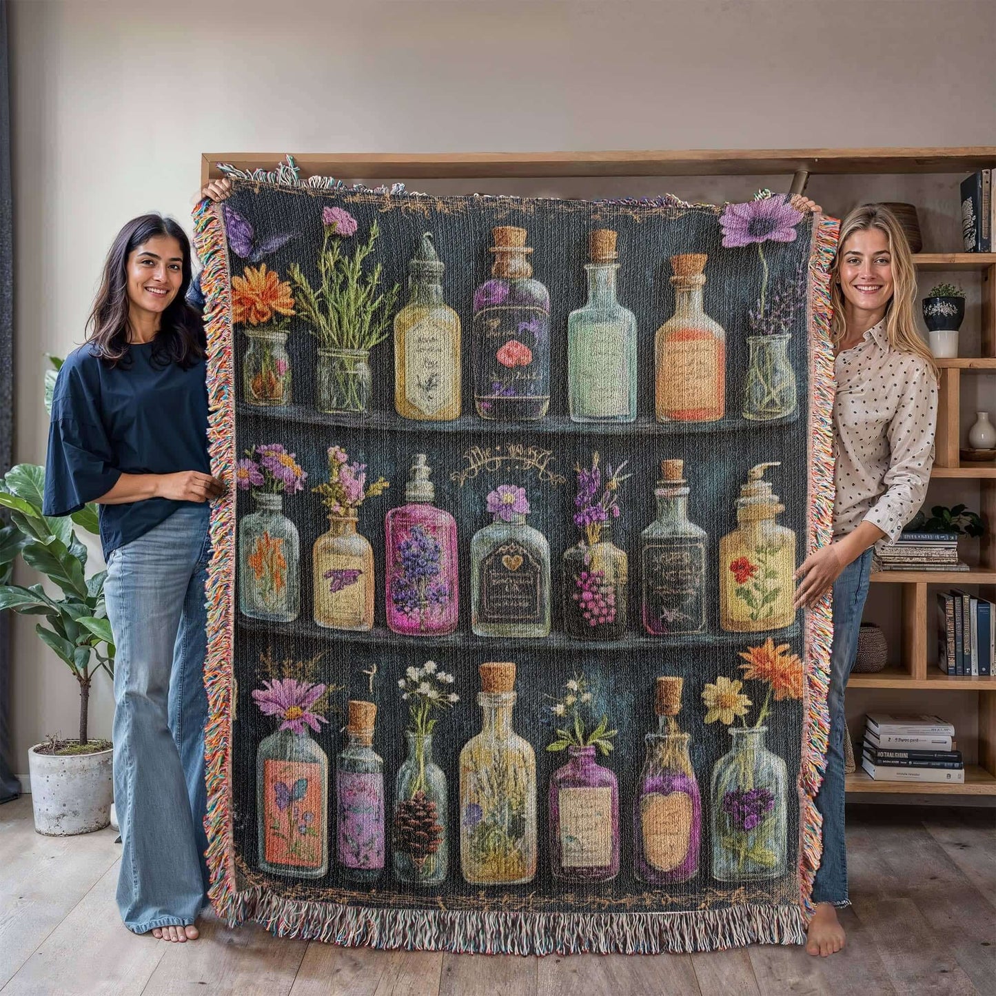 Apothecary Shelves Watercolor Woven Blanket Offbeat Opulence