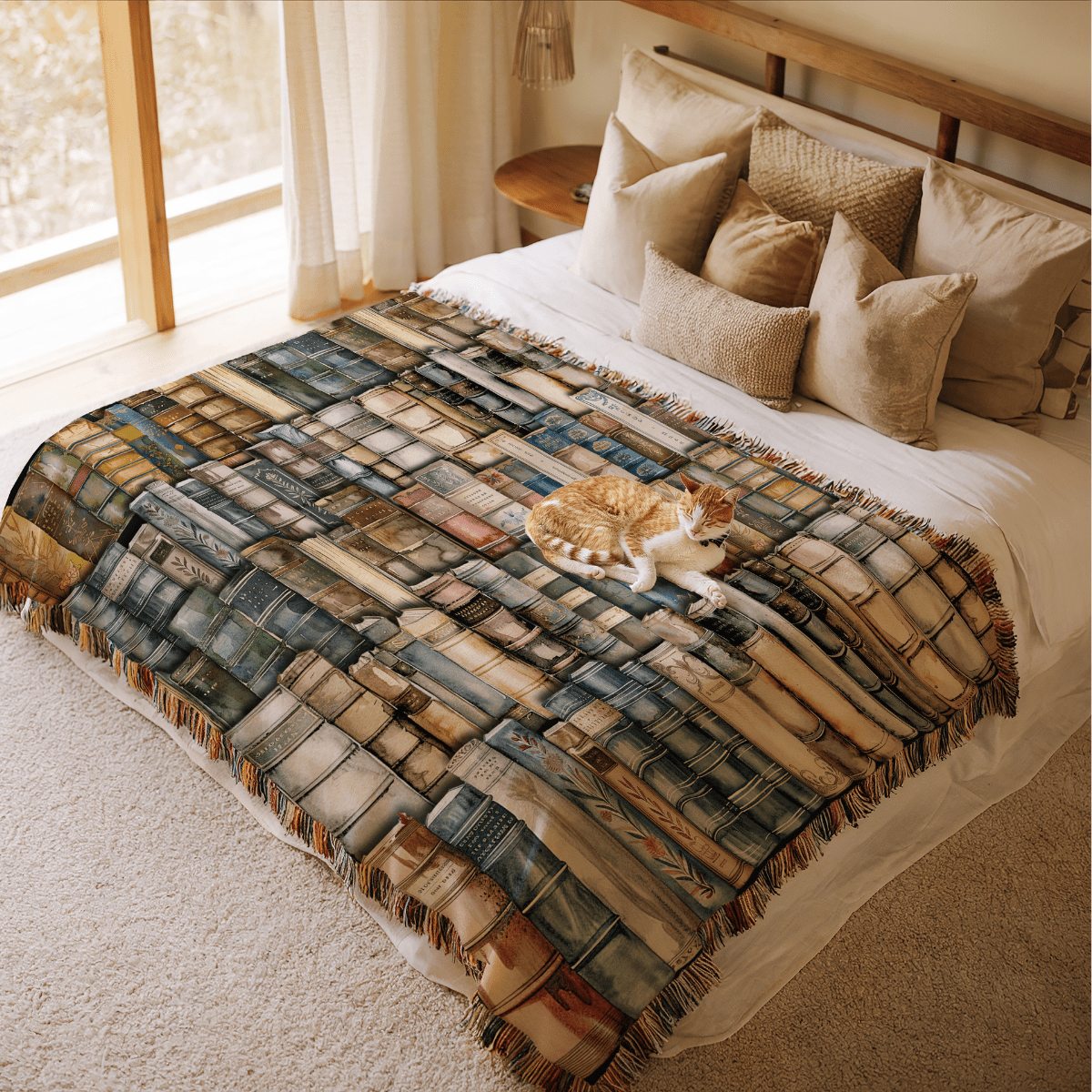 Bookshelf of Delusion & Denial Woven Throw Blanket Offbeat Opulence