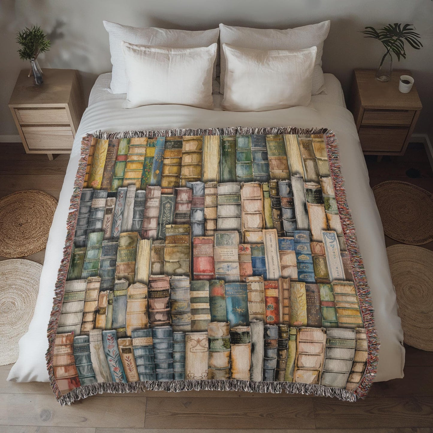 Bookshelf of Delusion & Denial Woven Throw Blanket Offbeat Opulence