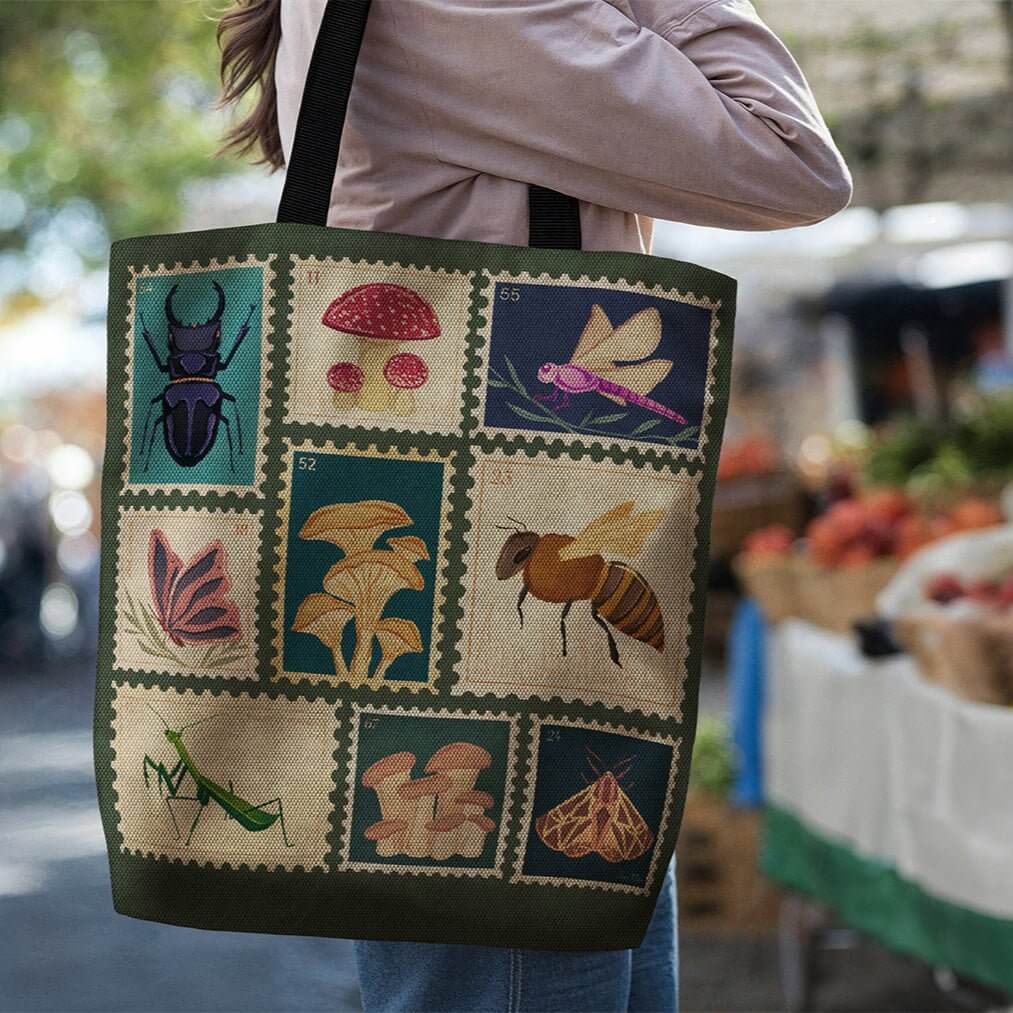 Botanical Stamps Woven Tapestry Tote – Nature-Inspired & Uniquely Crafted Offbeat Opulence