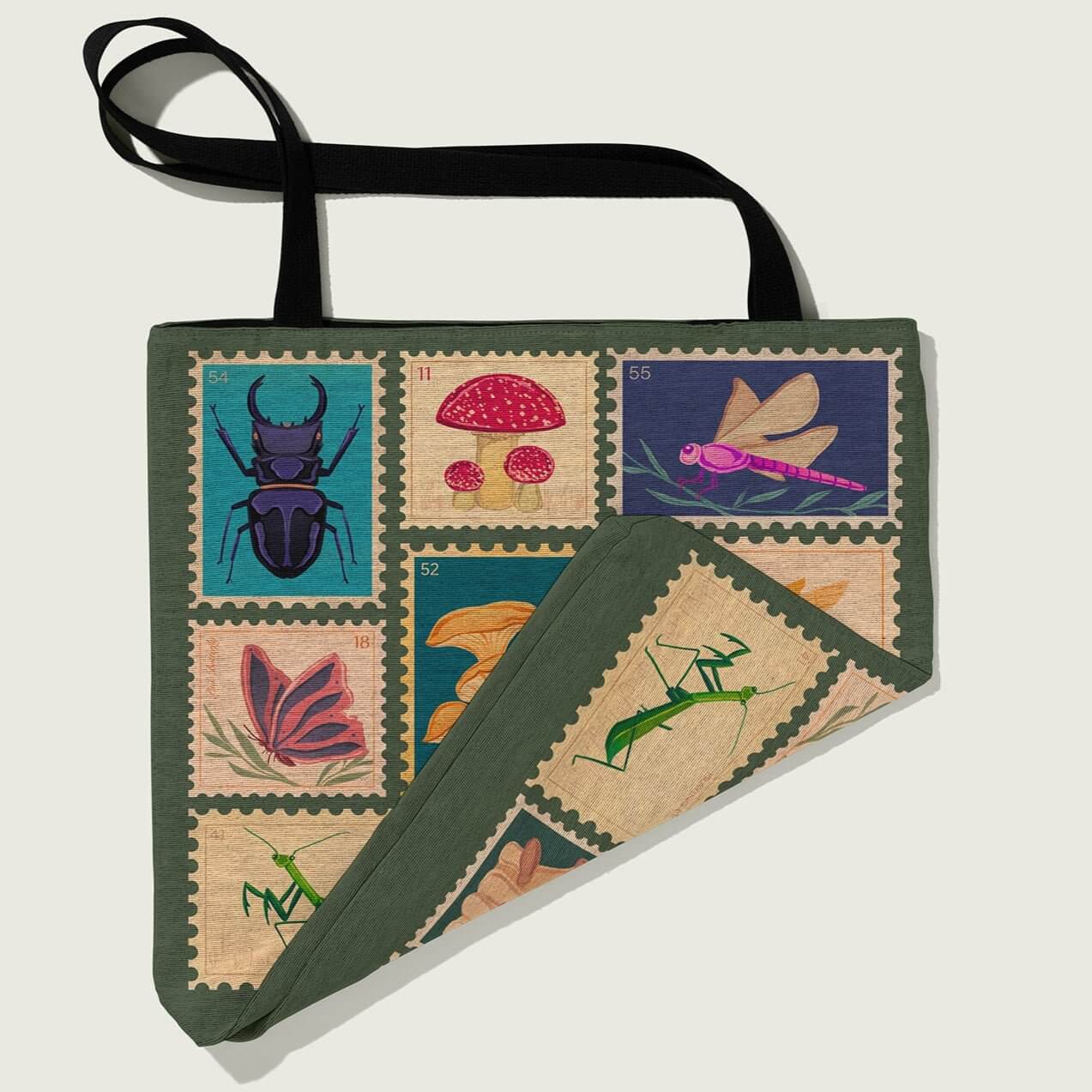 Botanical Stamps Woven Tapestry Tote – Nature-Inspired & Uniquely Crafted Offbeat Opulence