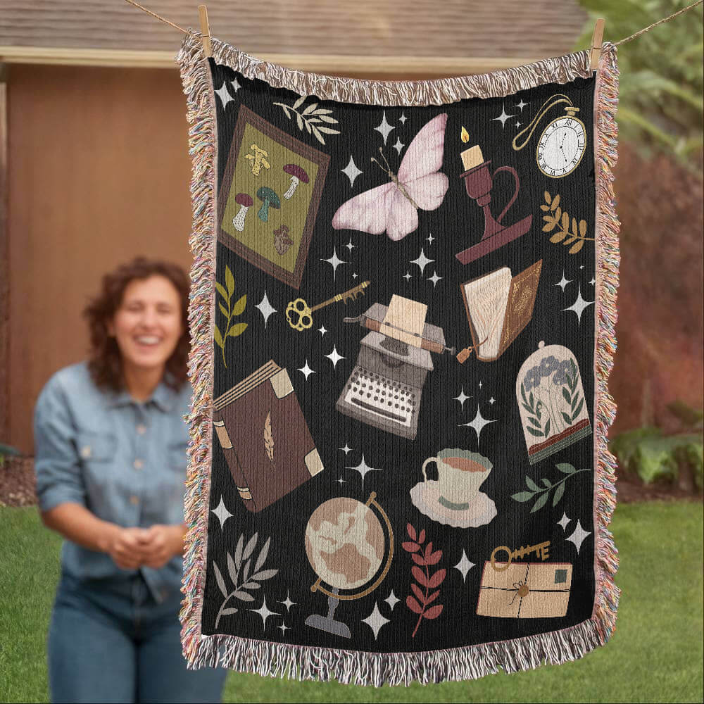 Dark Academia Woven Tapestry Blanket – A Scholar's Dream Offbeat Opulence