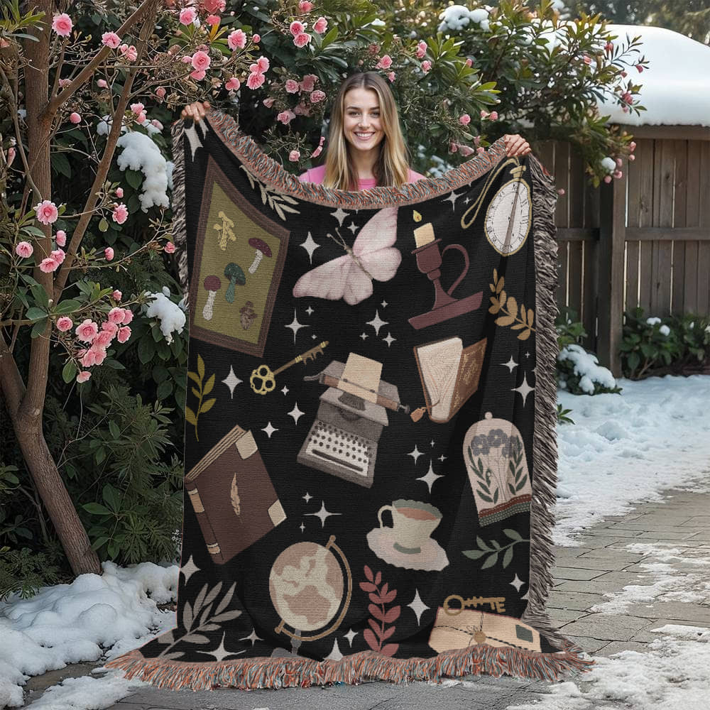 Dark Academia Woven Tapestry Blanket – A Scholar's Dream Offbeat Opulence