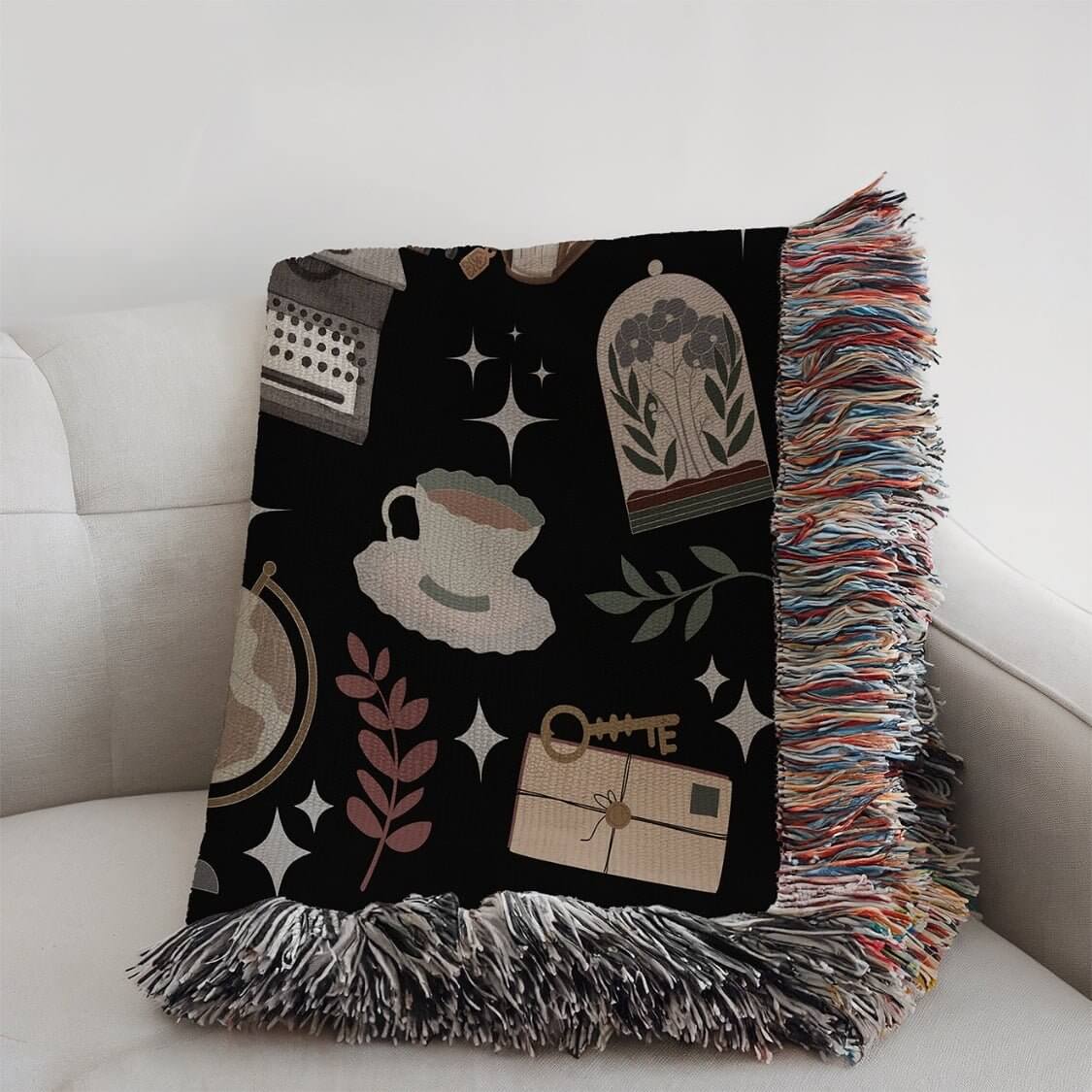 Dark Academia Woven Tapestry Blanket – A Scholar's Dream Offbeat Opulence