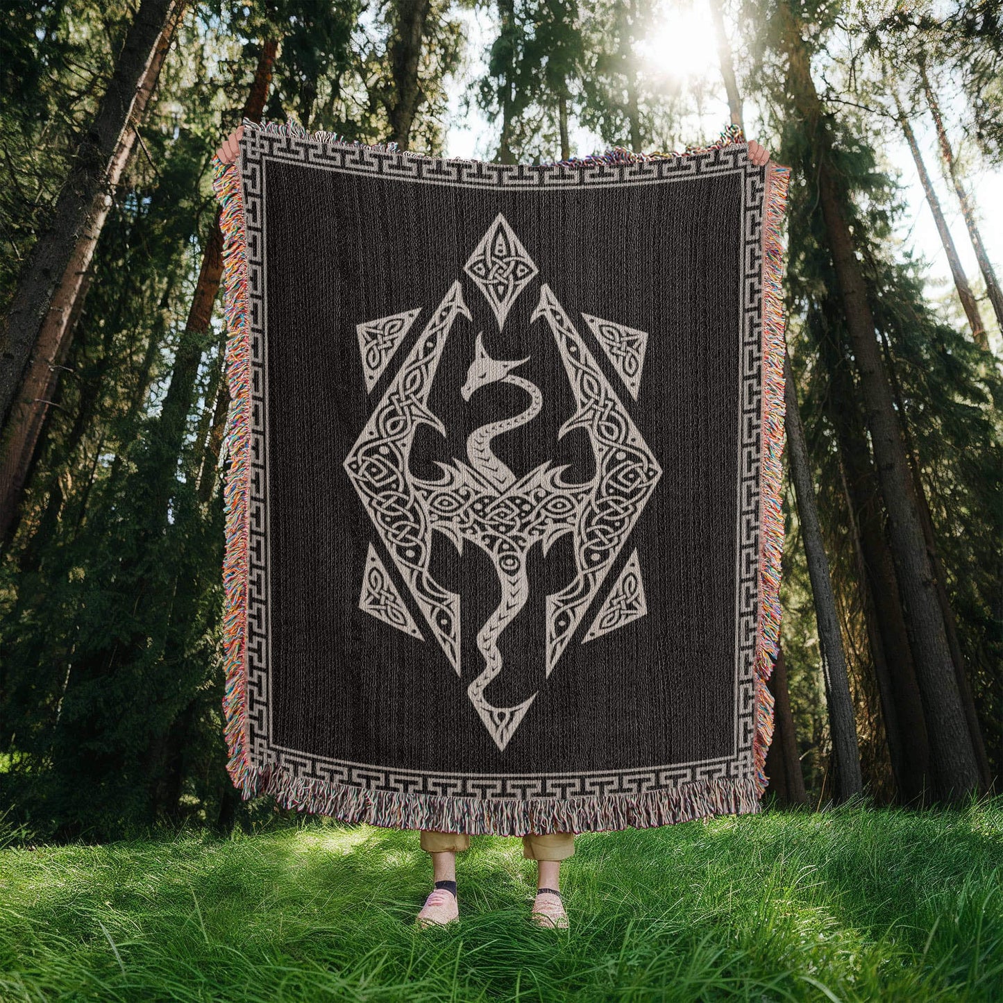 Dragon Seal Woven Blanket - A Legacy of Elder Power & Destiny Offbeat Opulence