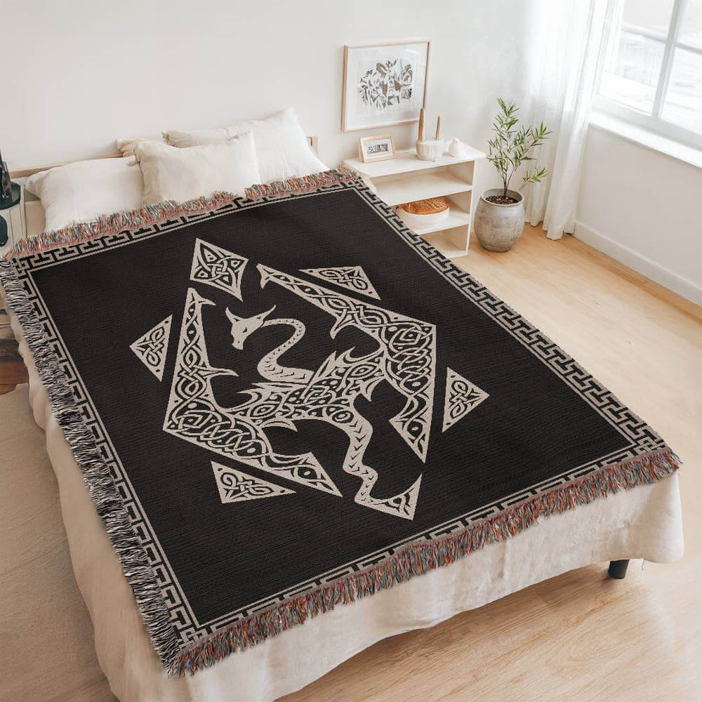 Dragon Seal Woven Blanket - A Legacy of Elder Power & Destiny Offbeat Opulence