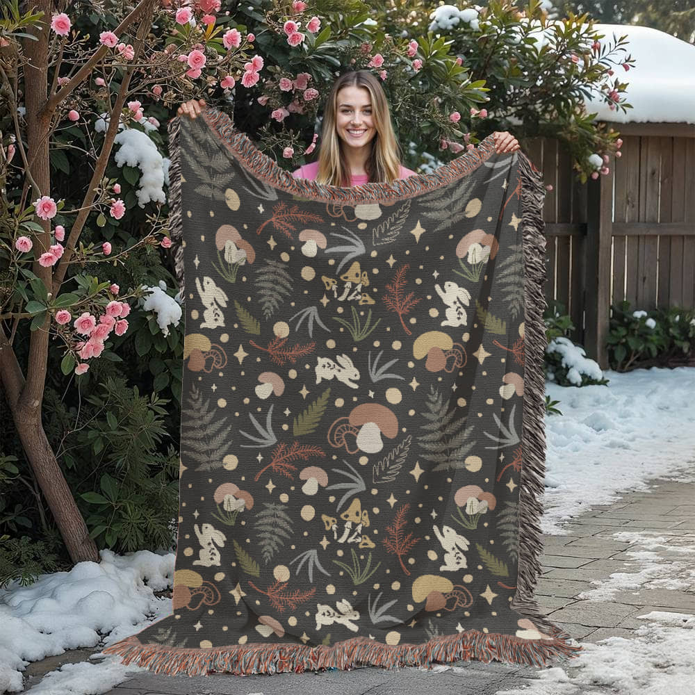 Enchanted Woodland Woven Blanket – A Cozy Escape Through A Mystical Forest Offbeat Opulence