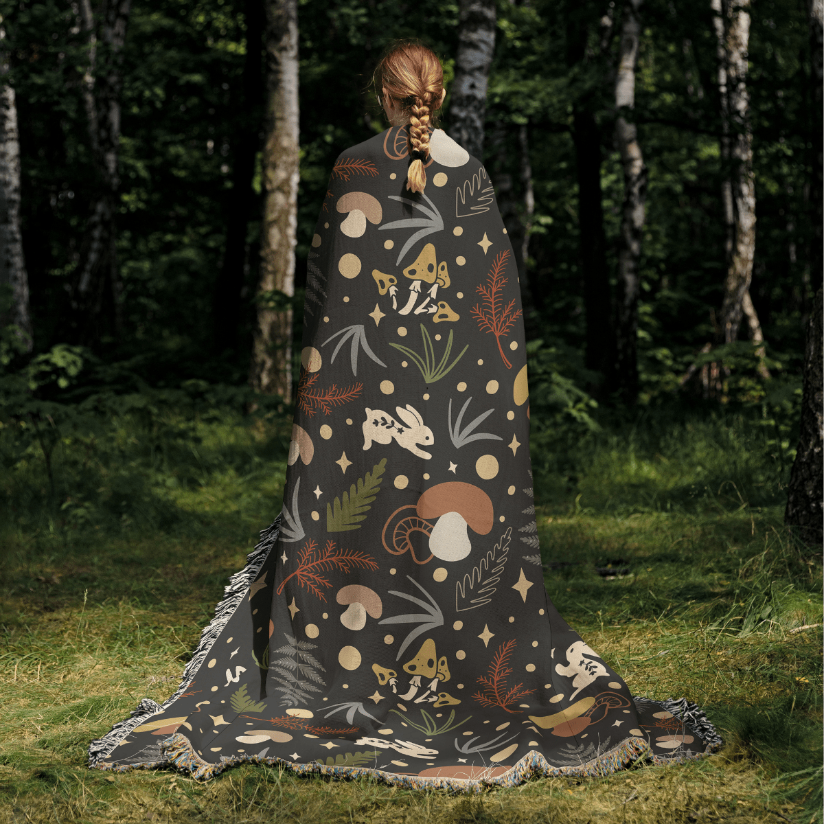 Enchanted Woodland Woven Blanket – A Cozy Escape Through A Mystical Forest Offbeat Opulence