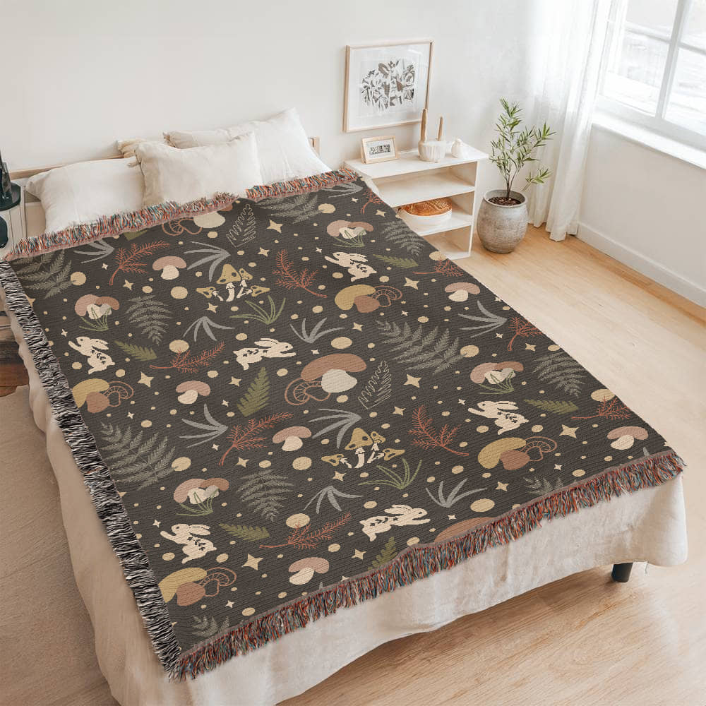 Enchanted Woodland Woven Blanket – A Cozy Escape Through A Mystical Forest Offbeat Opulence