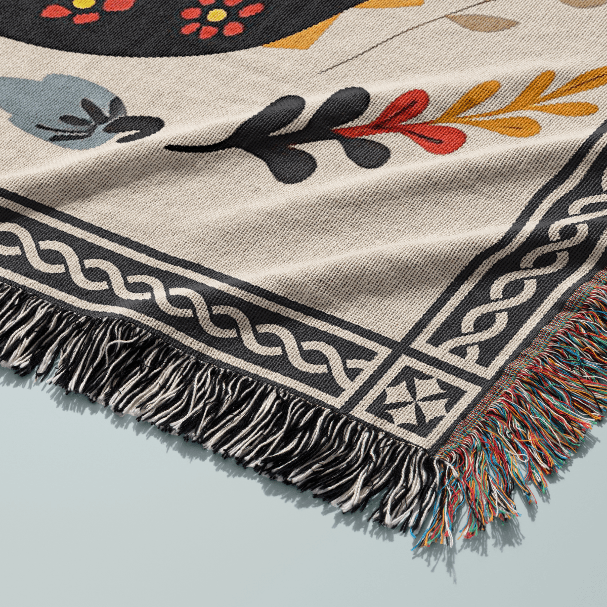Folk Art Dragon Woven Blanket Offbeat Opulence