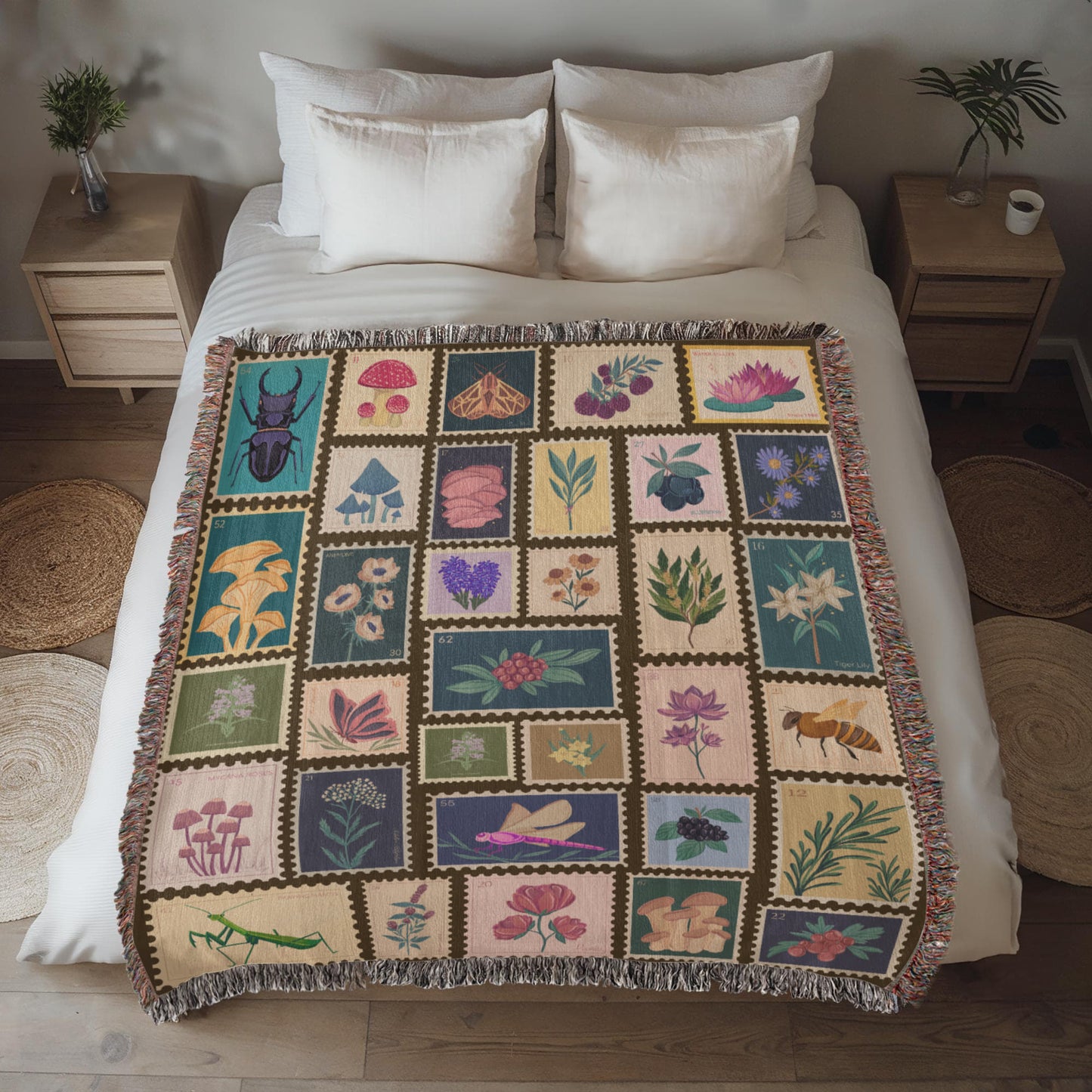 Garden Stamps Woven Blanket – A Botanical Tapestry of Nature's Wonders Offbeat Opulence