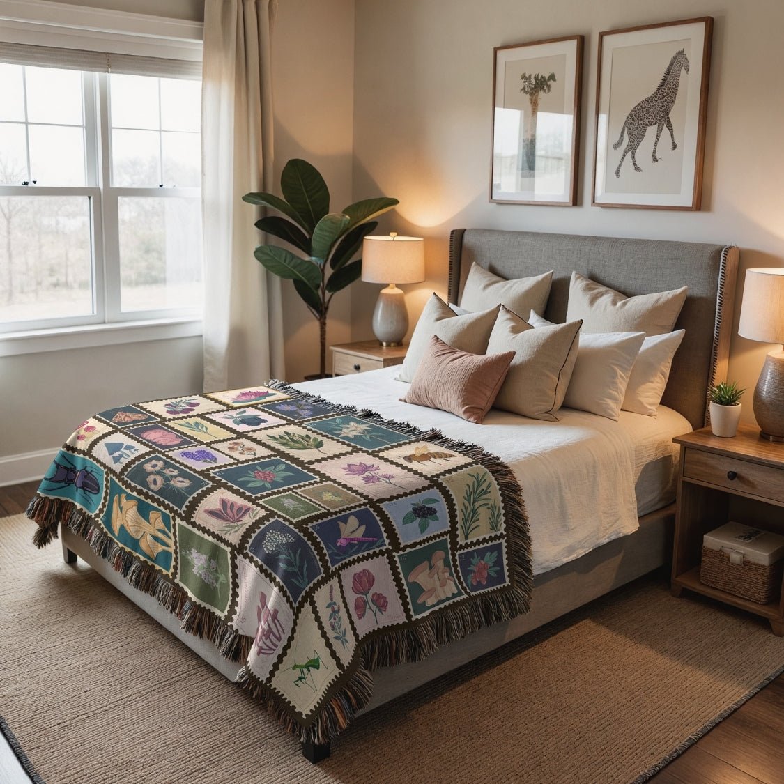 Garden Stamps Woven Blanket – A Botanical Tapestry of Nature's Wonders Offbeat Opulence