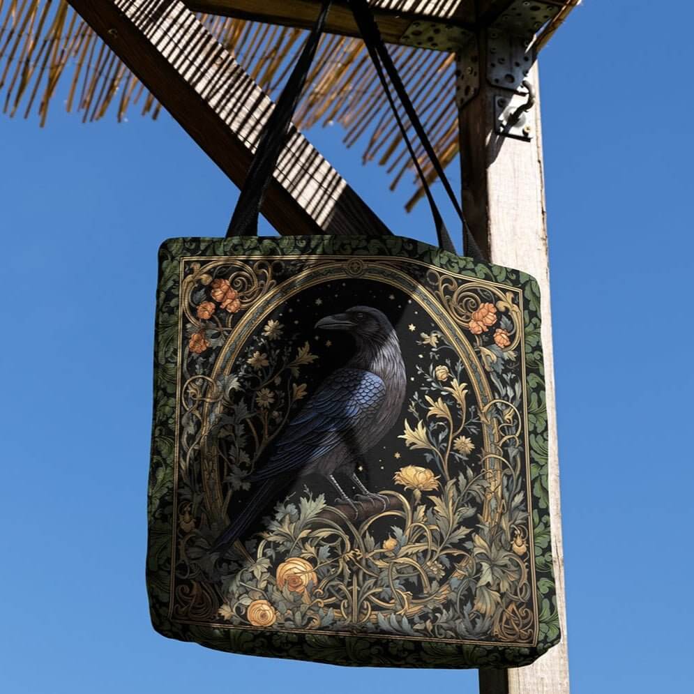 Gothic Raven & Ivy Woven Tapestry Tote – Timeless Elegance Meets Durability Offbeat Opulence