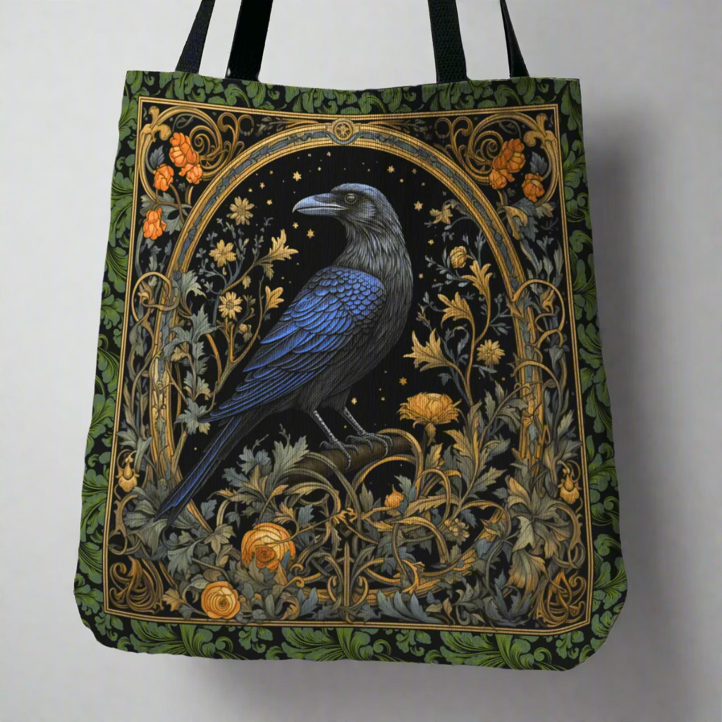Gothic Raven & Ivy Woven Tapestry Tote – Timeless Elegance Meets Durability Offbeat Opulence