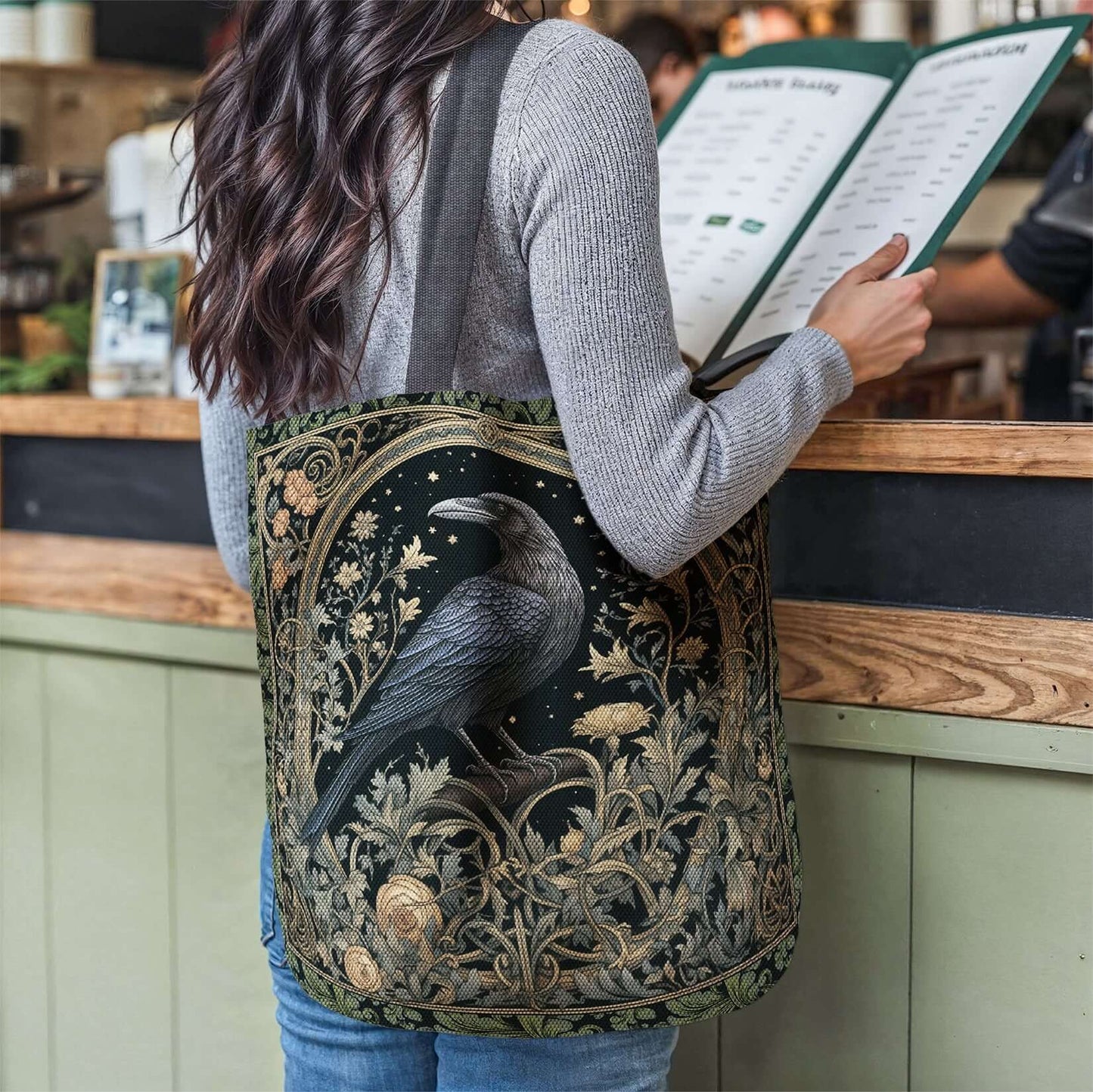 Gothic Raven & Ivy Woven Tapestry Tote – Timeless Elegance Meets Durability Offbeat Opulence