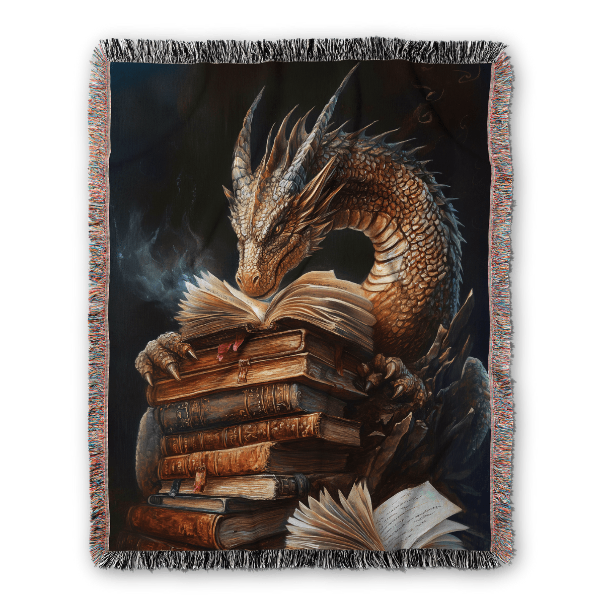 Guardian Book Dragon Woven Blanket – A Cozy Tribute to the Love of Stories Offbeat Opulence