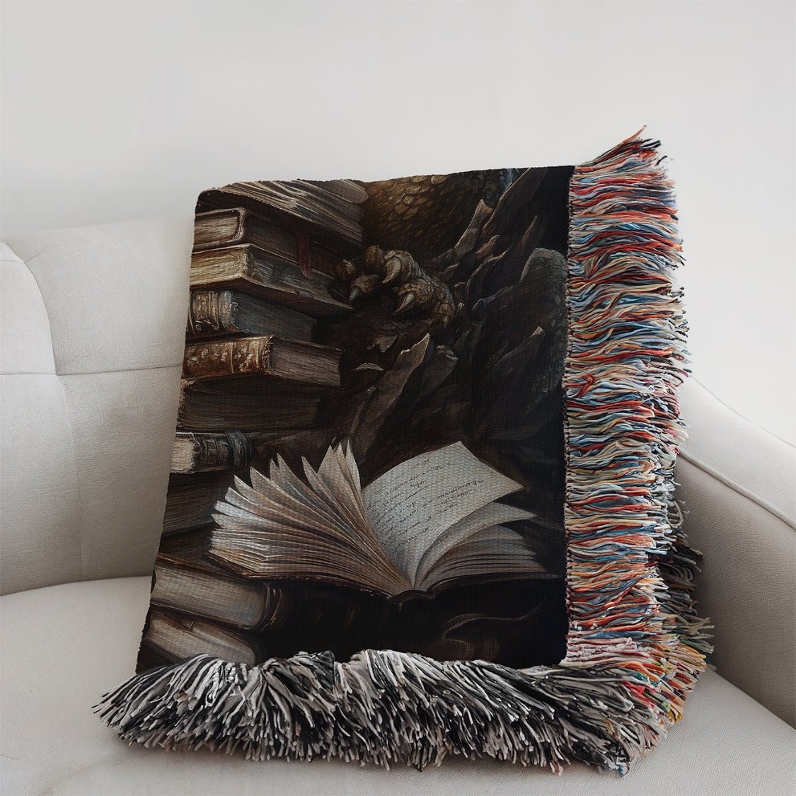 Guardian Book Dragon Woven Blanket – A Cozy Tribute to the Love of Stories Offbeat Opulence