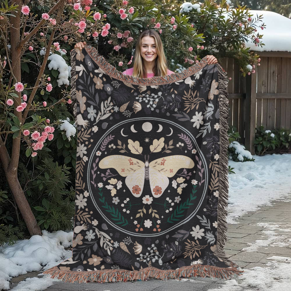 Lunar Moth Woven Tapestry Blanket – A Dream in Threads Offbeat Opulence