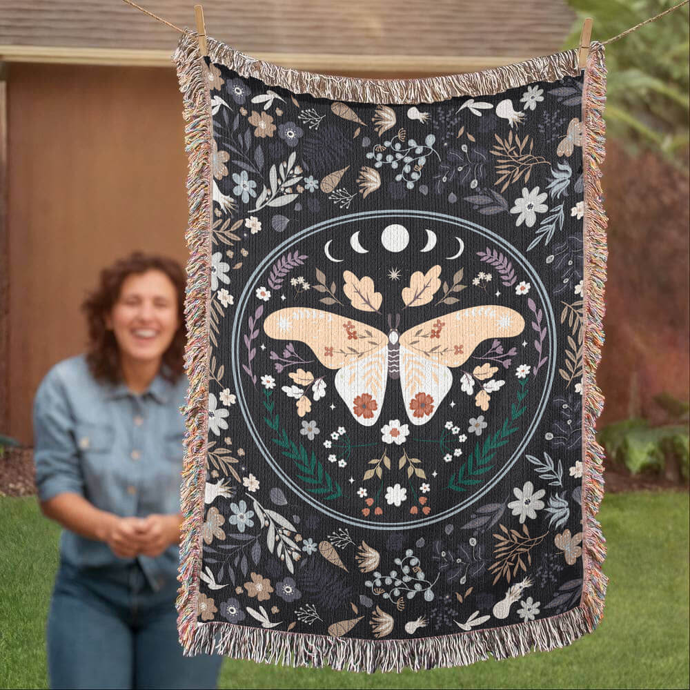 Lunar Moth Woven Tapestry Blanket – A Dream in Threads Offbeat Opulence