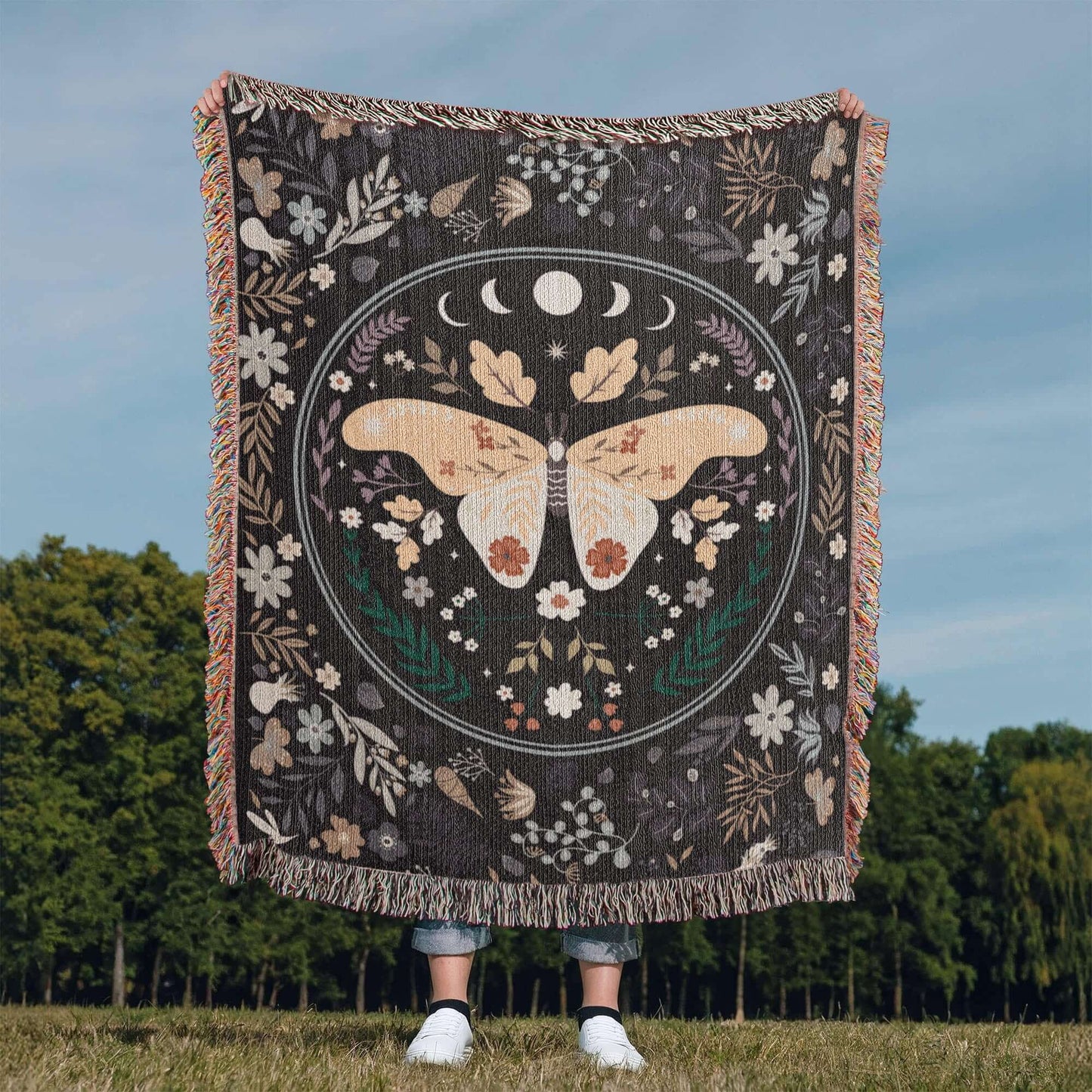 Lunar Moth Woven Tapestry Blanket – A Dream in Threads Offbeat Opulence