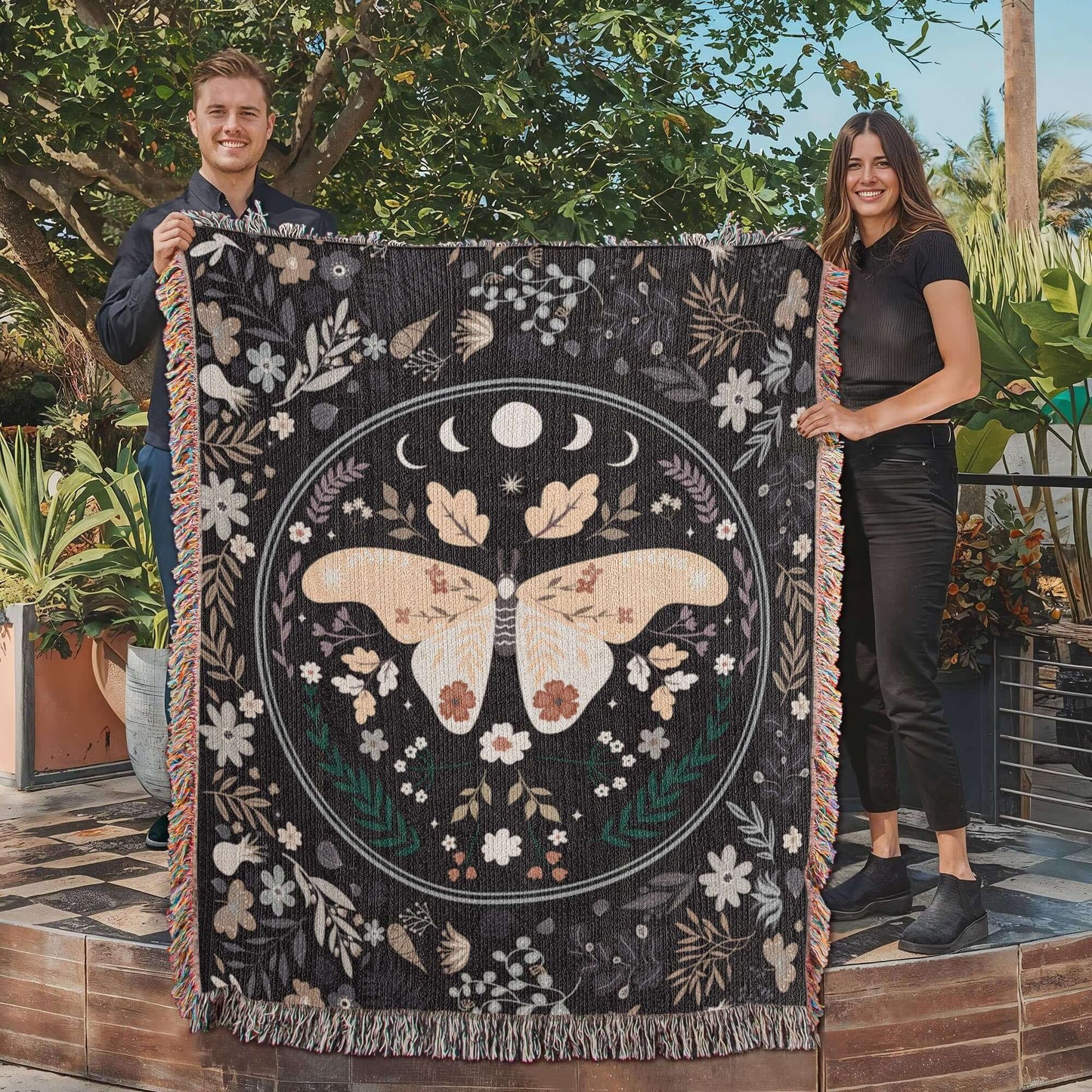 Lunar Moth Woven Tapestry Blanket – A Dream in Threads Offbeat Opulence