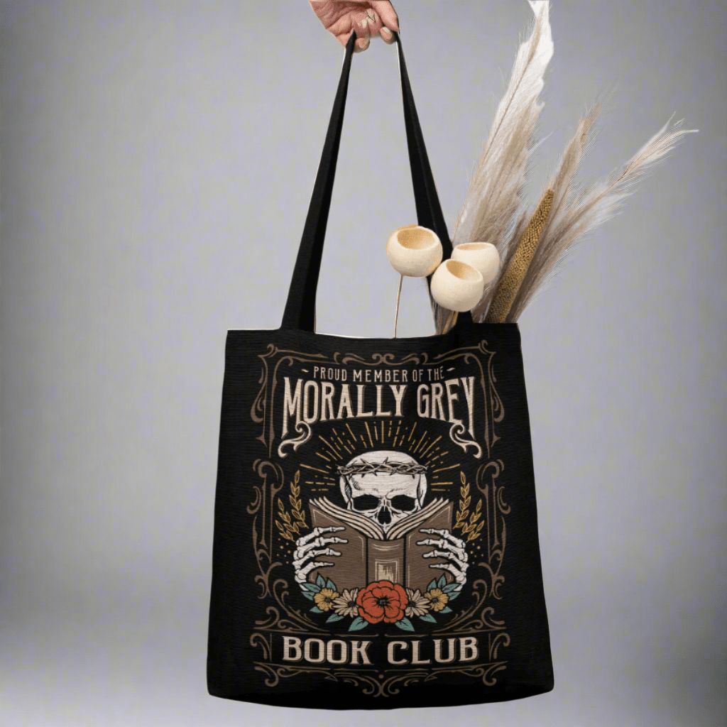 Morally Grey Book Club Woven Tote Bag Offbeat Opulence
