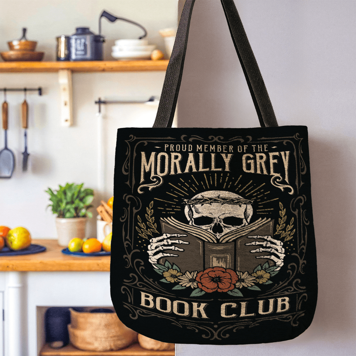 Morally Grey Book Club Woven Tote Bag Offbeat Opulence