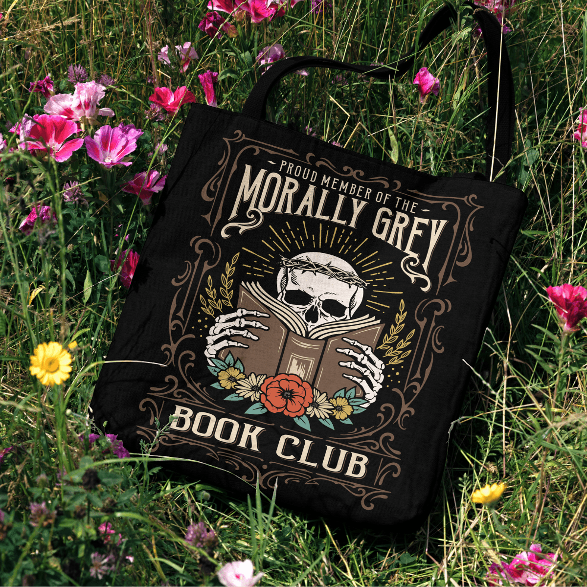 Morally Grey Book Club Woven Tote Bag Offbeat Opulence