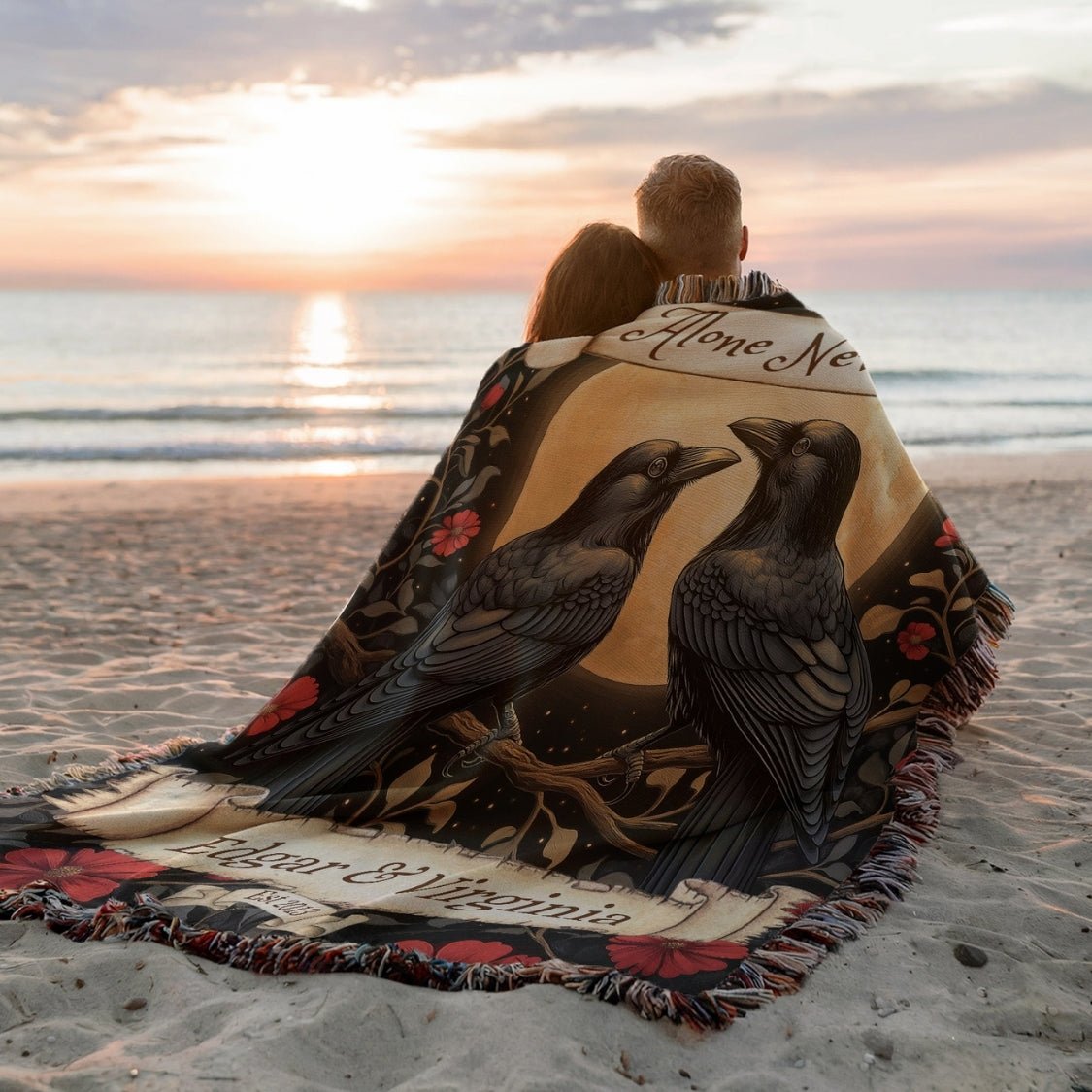 Personalized Nevermore Raven Woven Blanket – A Gothic Tribute to Eternal Love Offbeat Opulence