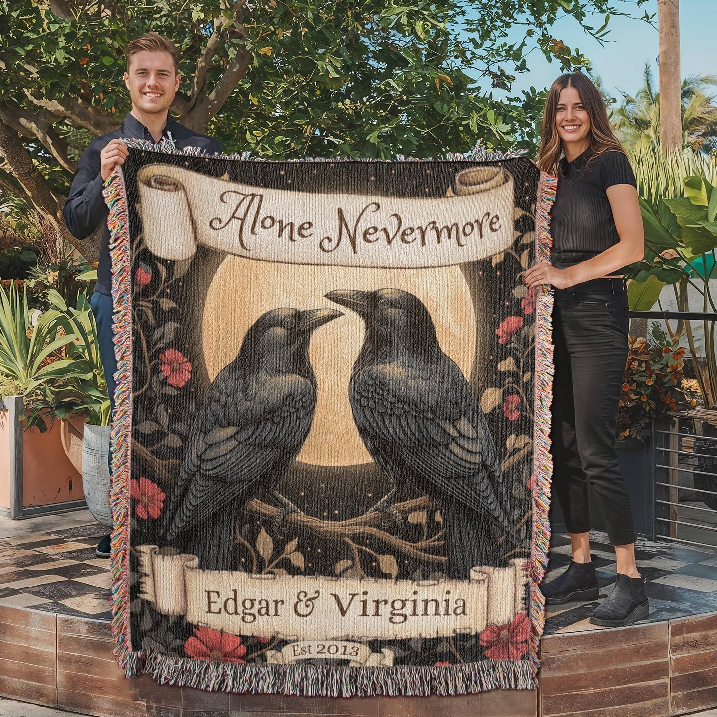 Personalized Nevermore Raven Woven Blanket – A Gothic Tribute to Eternal Love Offbeat Opulence