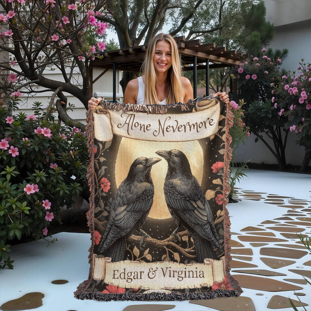 Personalized Nevermore Raven Woven Blanket – A Gothic Tribute to Eternal Love Offbeat Opulence