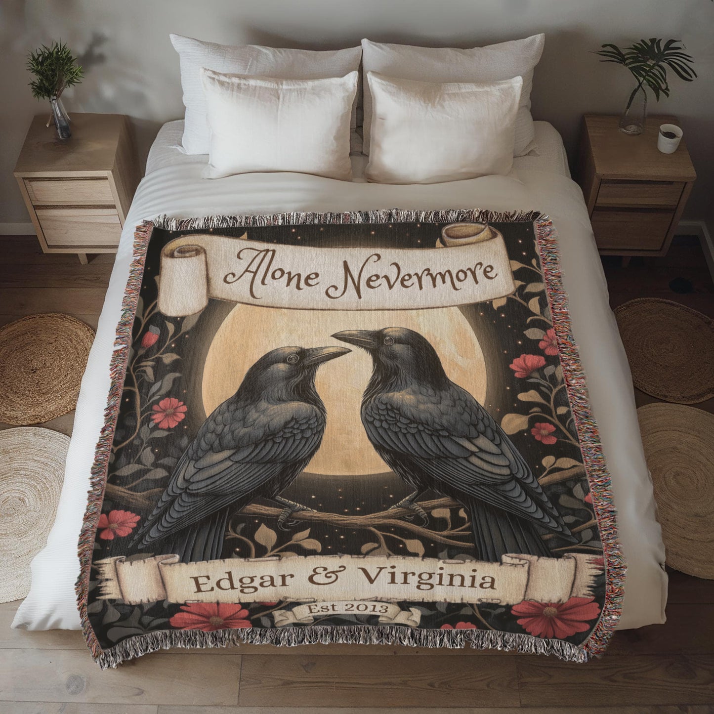 Personalized Nevermore Raven Woven Blanket – A Gothic Tribute to Eternal Love Offbeat Opulence