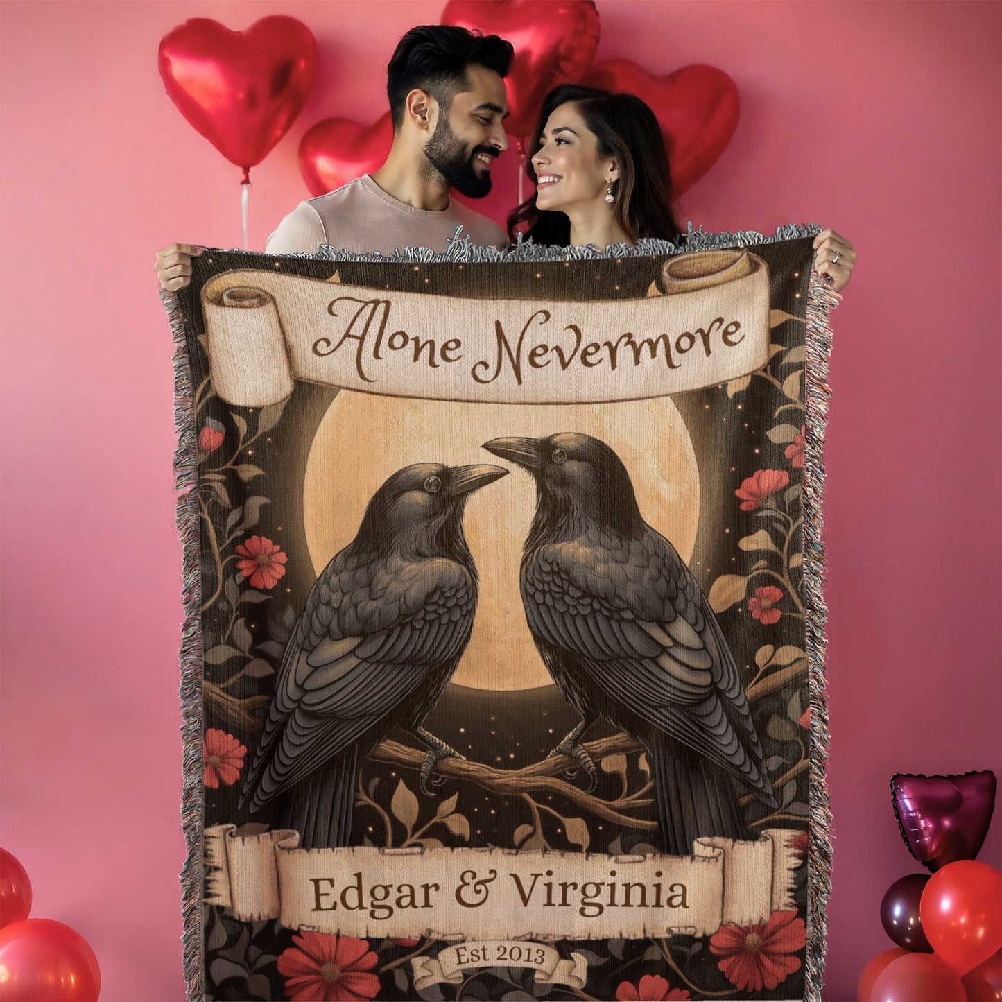 Personalized Nevermore Raven Woven Blanket – A Gothic Tribute to Eternal Love Offbeat Opulence