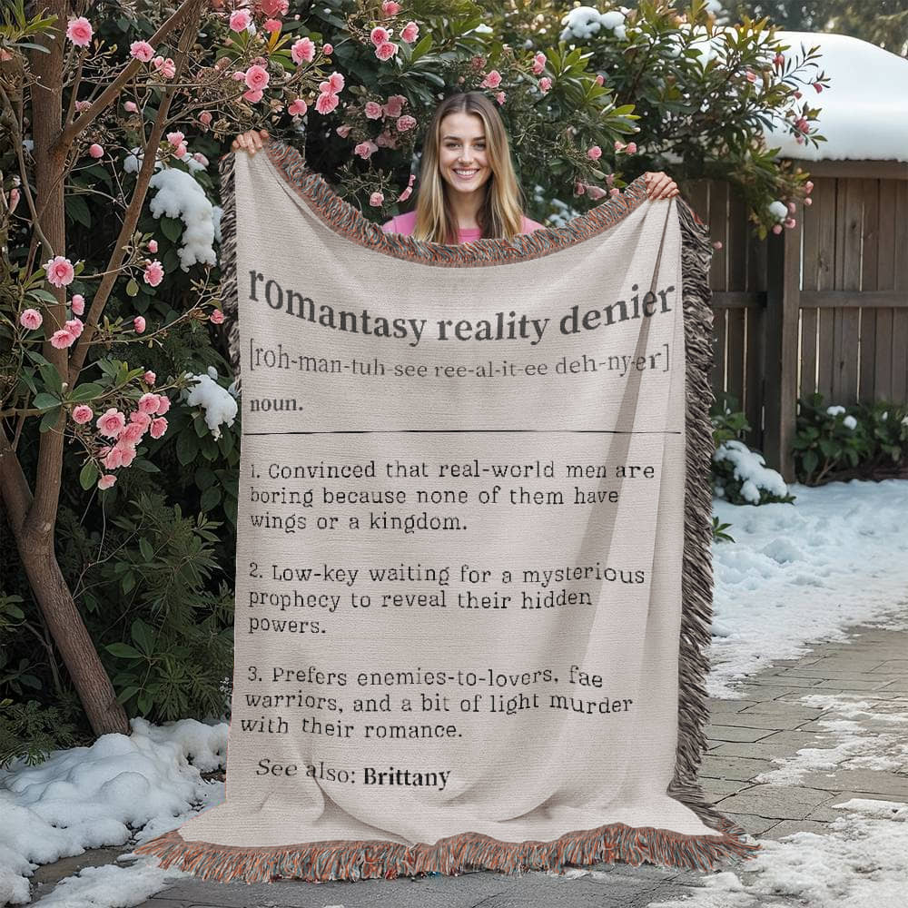 Personalized Romantasy Reality Denier Woven Blanket – A Cozy Escape from the Ordinary Offbeat Opulence